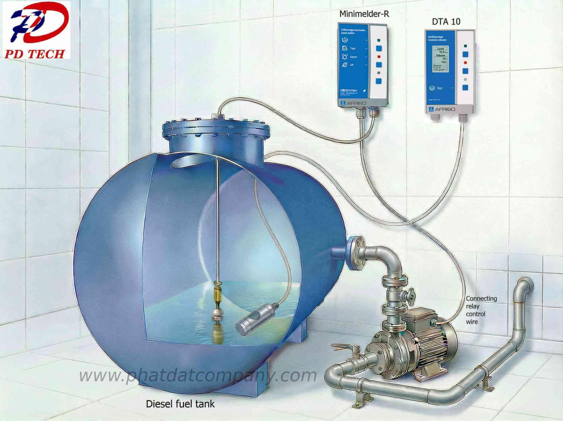 Cảm biến đo mức dầu và điều khiển bơm