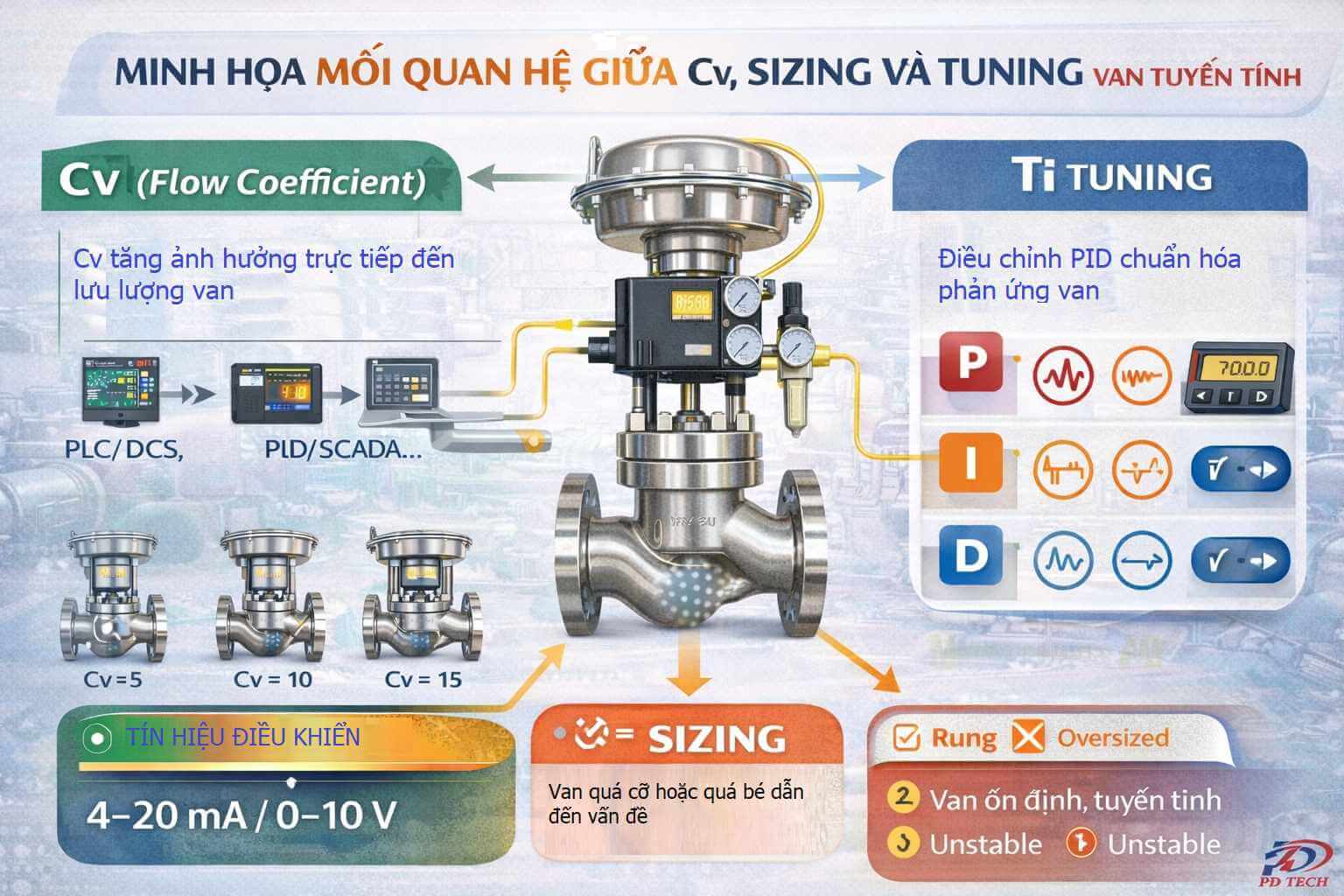 Mối quan hệ giữa Cv, sizing và tuning van tuyến tính trong hệ thống điều khiển công nghiệp