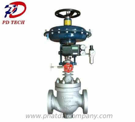 Van tuyến tính khí nén dùng positioner điều khiển bằng tín hiệu 4–20mA trong hệ thống hơi